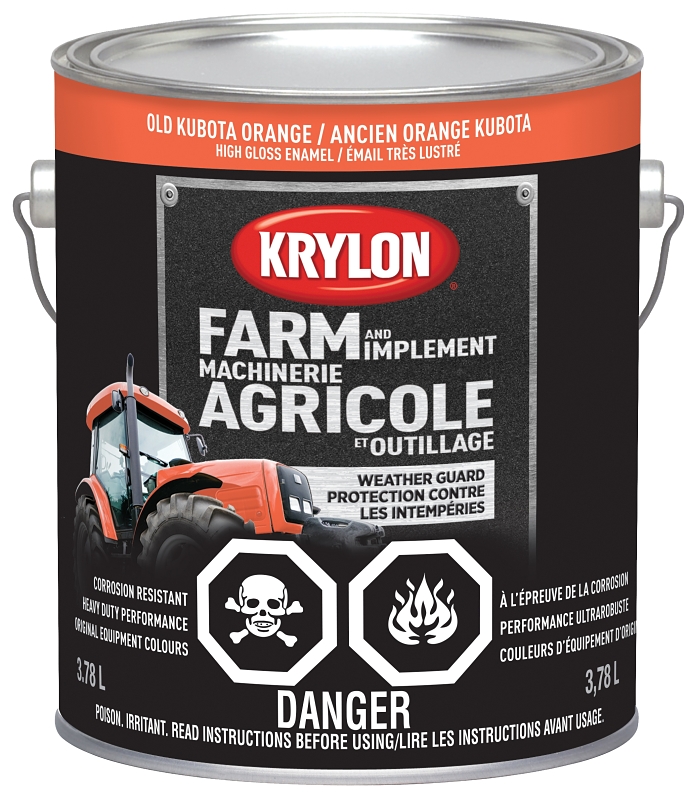 Krylon 1978 Farm Equipment Paint, High-Gloss Sheen, Old Kubota Orange, 128 oz, 50 to 200 sq-ft/gal Coverage Area