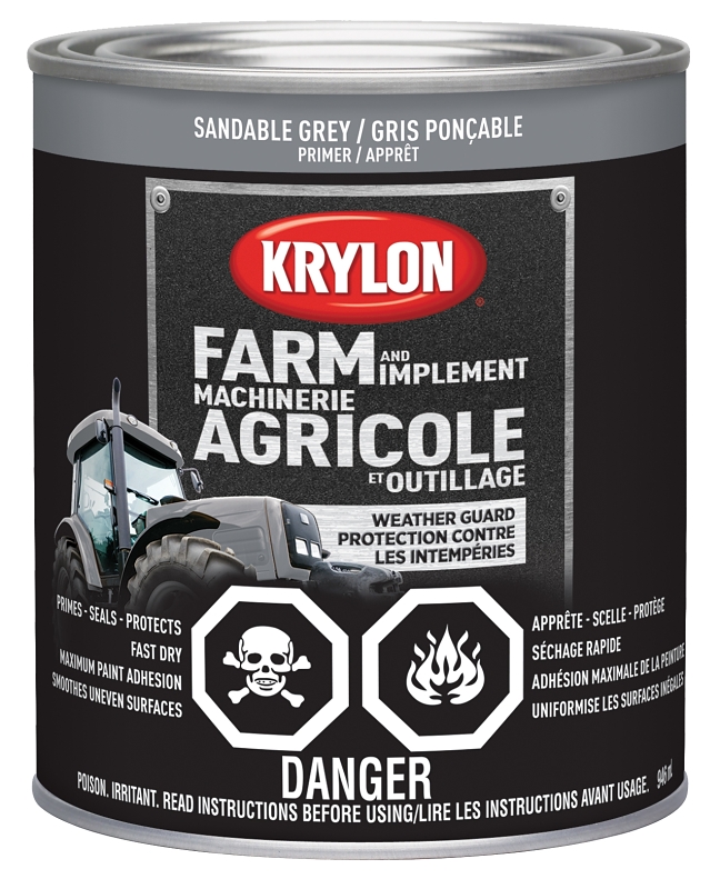 Krylon 420390000 Farm and Implement Primer, 32 oz, Sandable Gray