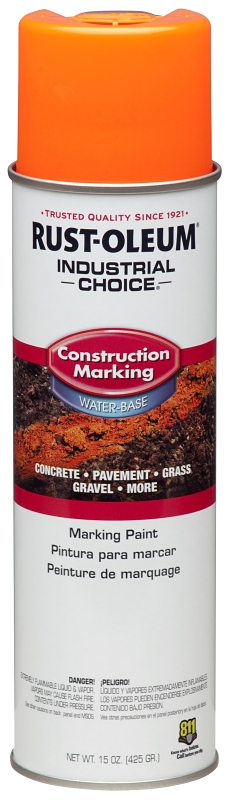 Rust-Oleum 264697 Marking Spray Paint, Water Base, <5 min Drying, Fluorescent Orange, 17 oz Can