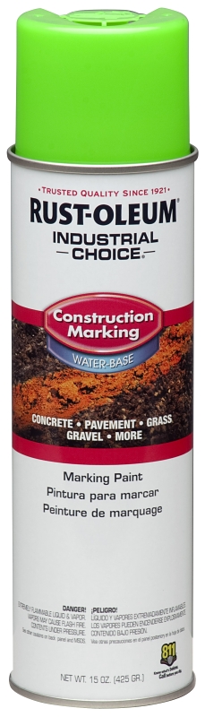 Rust-Oleum 264700 Marking Spray Paint, Water Base, <5 min Drying, Fluorescent Green, 17 oz Can
