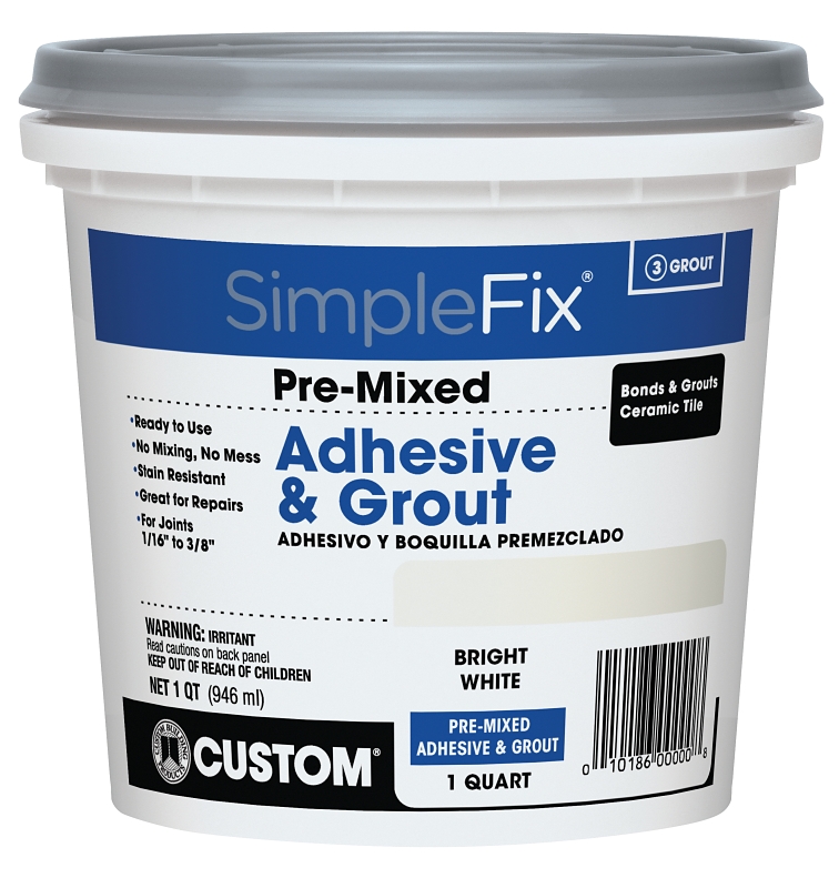 Custom SimpleFix TAGWQT Pre-Mixed Adhesive and Grout, Bright White, 1 qt Pail