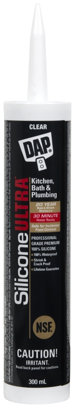 DAP 73390 Bath and Plumbing Sealant, Clear, 24 hr Curing, -37 to 60 deg C, 300 mL Cartridge