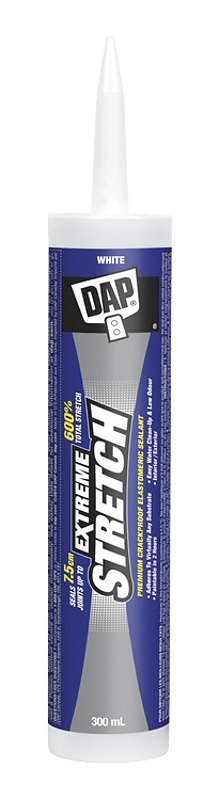DAP EXTREME STRETCH 74865 Premium Elastomeric Sealant, White, 2 to 4 hr Curing, 40 to 100 deg F, 10.10 fl-oz Cartridge