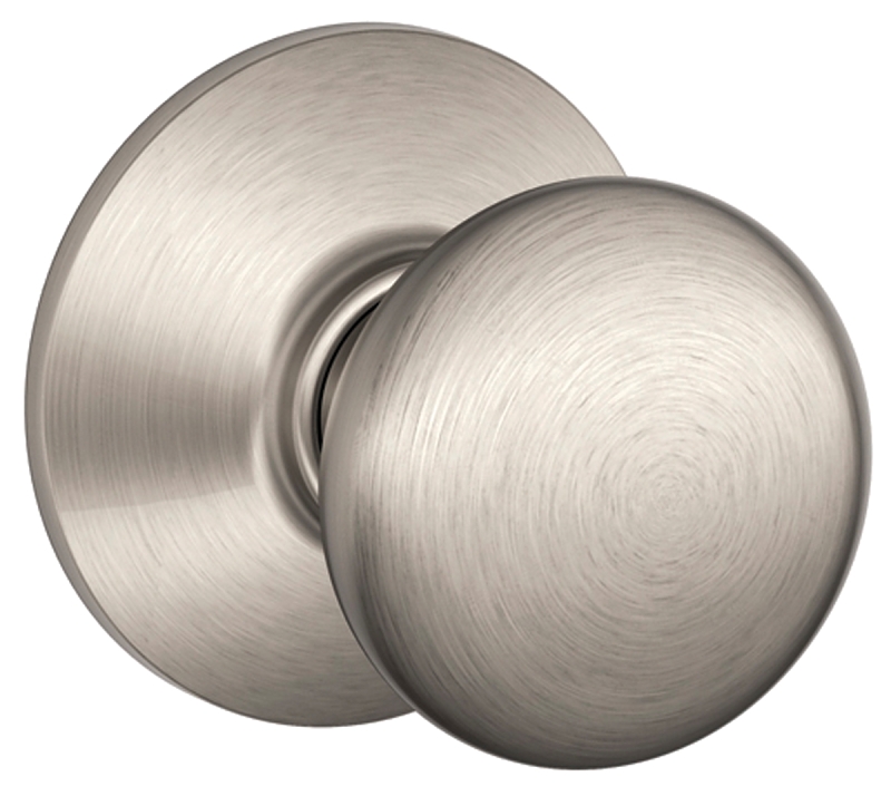 Schlage F Series F10VPLY619 Passage Knob, Plymouth, Round, Metal, Satin Nickel, Reversible Hand