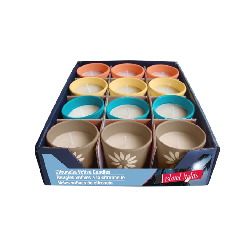 Seasonal Trends Y252 Ceramic Flower Citronella Candle, Round, Yellow, Orange, Blue and Brown, Citronella