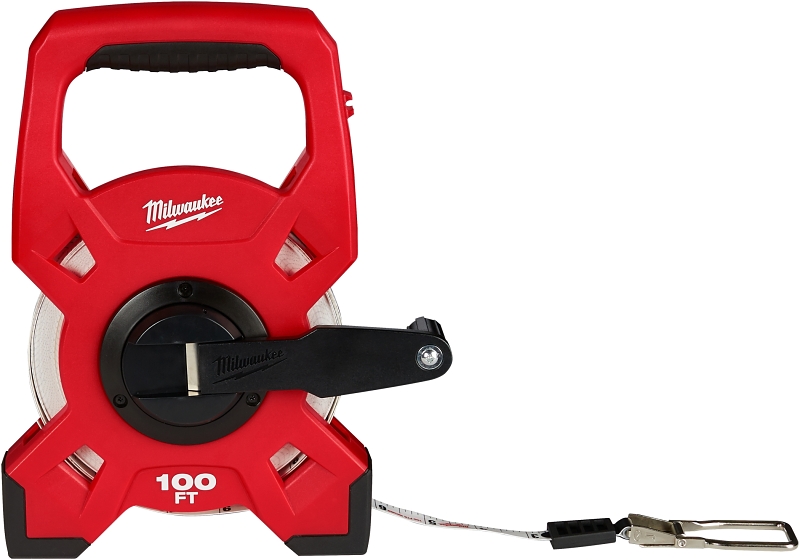 Milwaukee 48-22-5201 Long Tape, 100 ft L Blade, 1/2 in W Blade, Steel Blade, Plastic Case, Black/Red Case