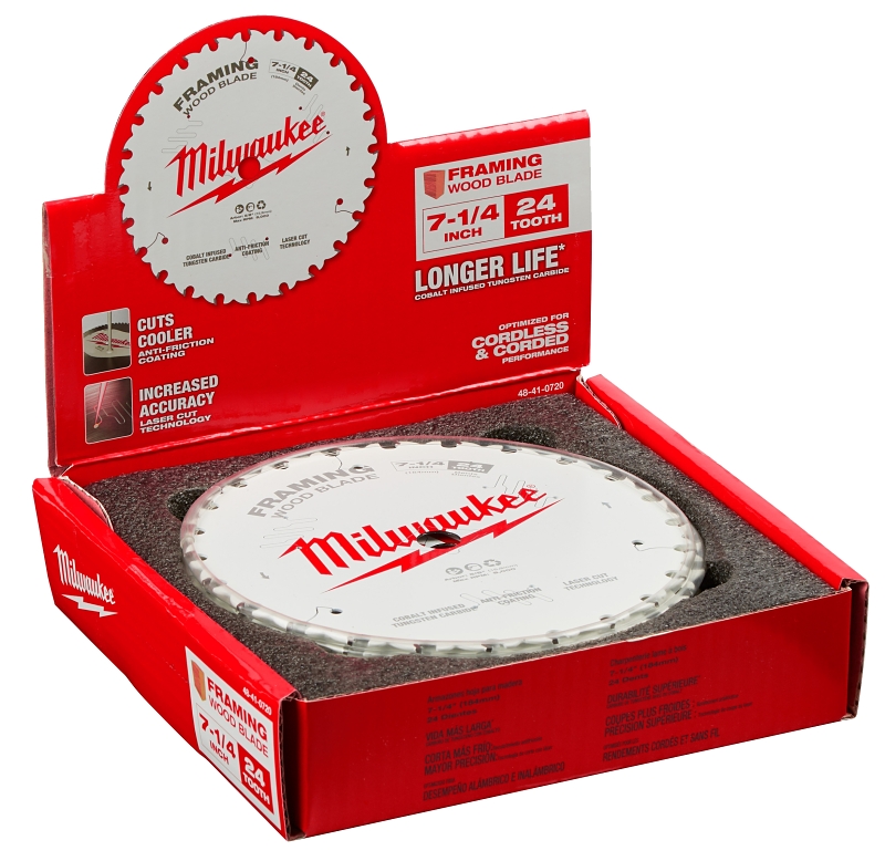 Milwaukee 48-41-0720 Circular Saw Blade, 7-1/4 in Dia, 5/8 in Arbor, 24-Teeth, Cobalt/Tungsten Carbide Cutting Edge