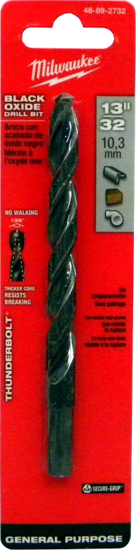 Milwaukee 48-89-2732 Jobber Drill Bit, 13/32 in Dia, 5-1/4 in OAL, Parabolic Flute, 3-Flute, 3/8 in Dia Shank