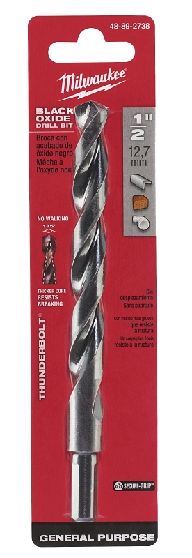 Milwaukee 48-89-2738 Jobber Drill Bit, 1/2 in Dia, 6 in OAL, Parabolic Flute, 3-Flute, 3/8 in Dia Shank