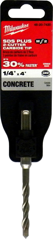 Milwaukee 48-20-7430 Hammer Drill Bit, 1/4 in Dia, 4 in OAL, Spiral Flute, 4-Flute, 25/64 in Dia Shank
