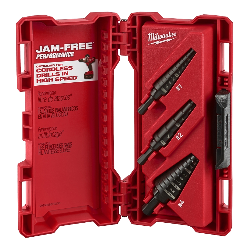 Milwaukee 48-89-9221 Step Drill Bit Set, Dual Flute, 3-Piece, HSS, Black Oxide