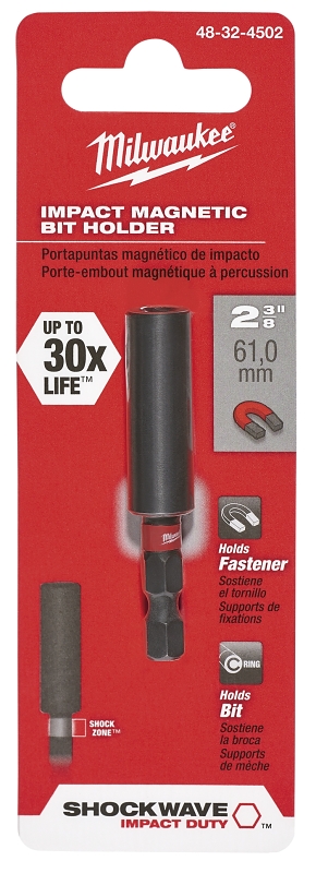 Milwaukee SHOCKWAVE 48-32-4502 Bit Holder with C-Ring, 1/4 in Drive, Hex Drive, 1/4 in Shank, Hex Shank, Steel