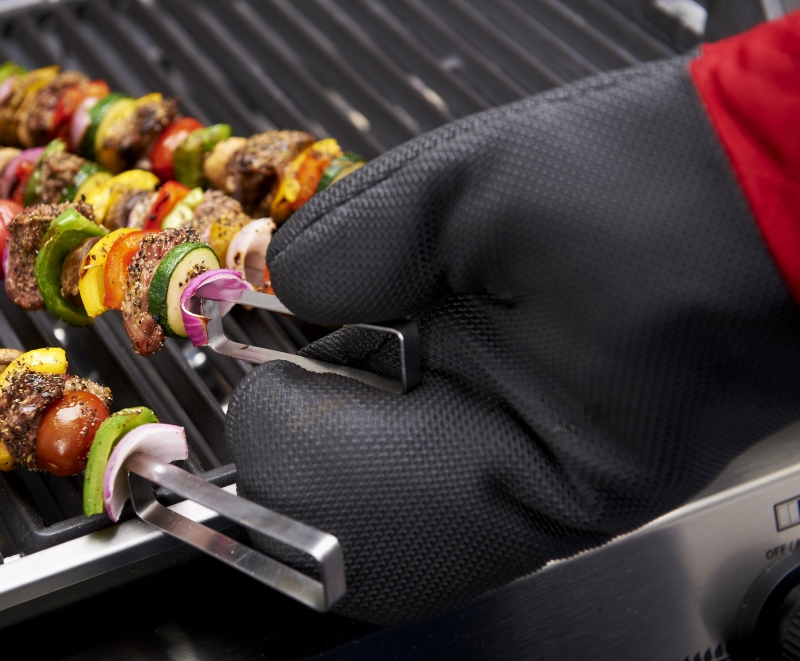 GrillPro 90963 Grill Mitts, 16 in, Neoprene, Black/Red