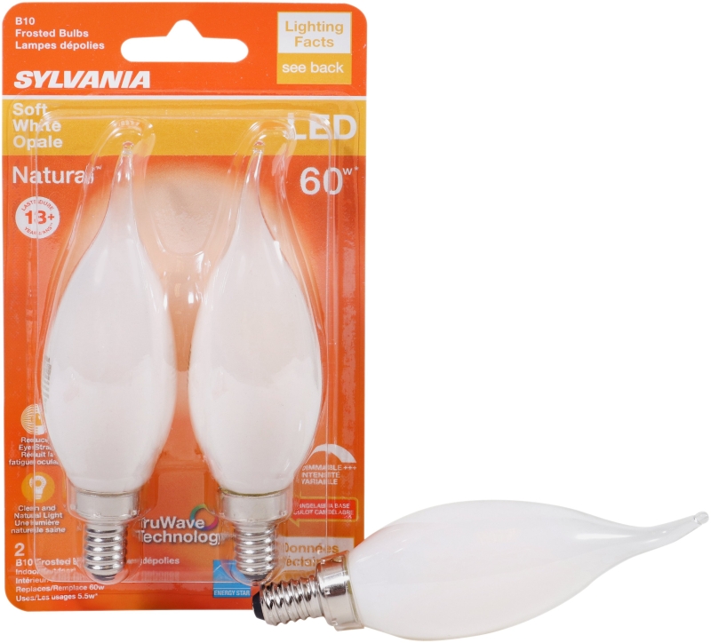 Sylvania 40781 Natural LED Bulb, 120 V, 500 Lumens, 5.5 W, B10 Bent Tip Lamp, 60 W Equivalent, E12 Lamp Base