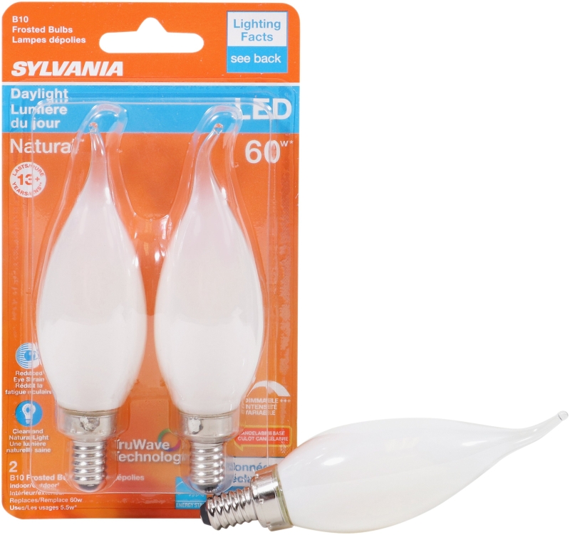 Sylvania 40782 Natural LED Bulb, Decorative, 500 Lumens, 5.5 W, B10 Bent Tip Lamp, 60 W Equivalent, E12 Lamp Base