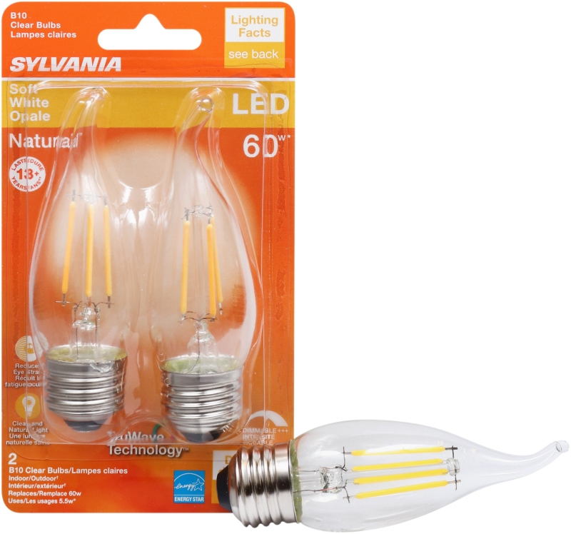 Sylvania 40758 Natural LED Bulb, 120 V, 500 Lumens, 5.5 W, B10 Bent Tip Lamp, 60 W Equivalent, E26 Lamp Base, Clear