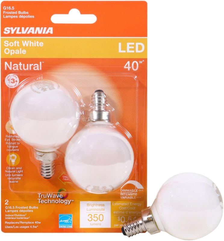 Sylvania 40797 Natural LED Bulb, 120 V, 350 Lumens, 4.5 W, G16.5 Lamp, 40 W Equivalent, E12 Lamp Base, Dimmable