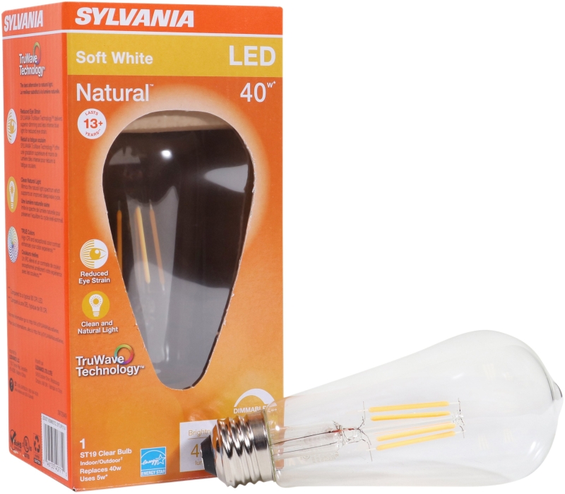 Sylvania 40771 Natural LED Bulb, Decorative, ST19 Lamp, 40 W Equivalent, E26 Lamp Base, Dimmable, Clear
