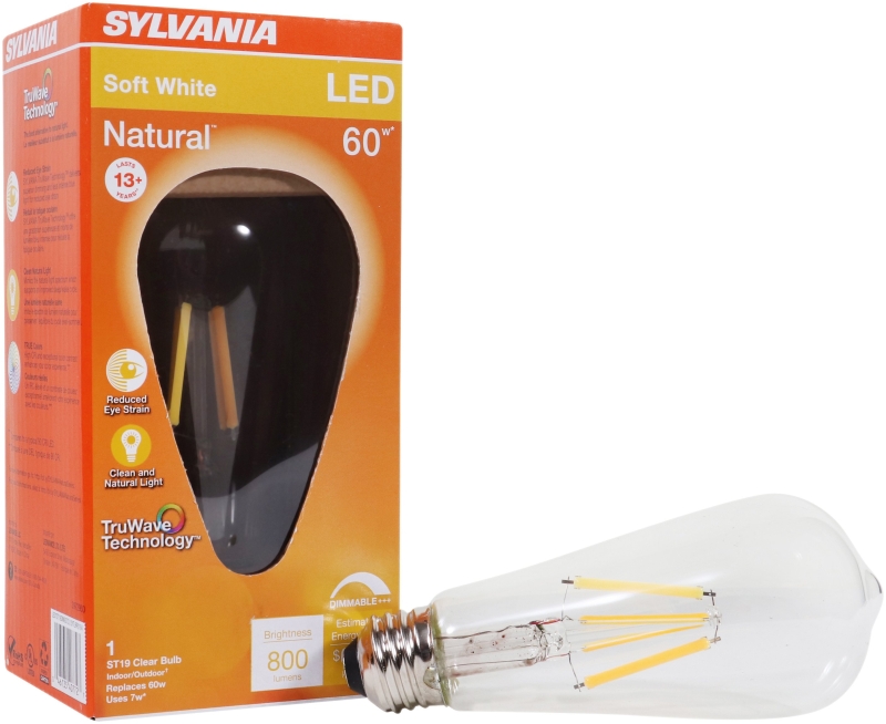 Sylvania 40772 Natural LED Bulb, Decorative, ST19 Lamp, 60 W Equivalent, E26 Lamp Base, Dimmable, Clear