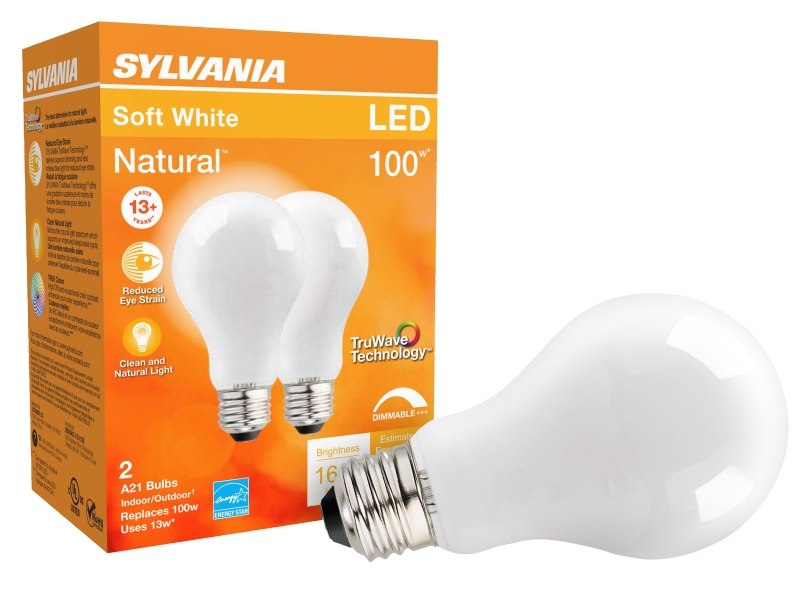 Sylvania Natural Series 42306 LED Bulb, A19 Lamp, 100 W Equivalent, E26 Lamp Base, Dimmable, Frosted, 2700 K Color Temp