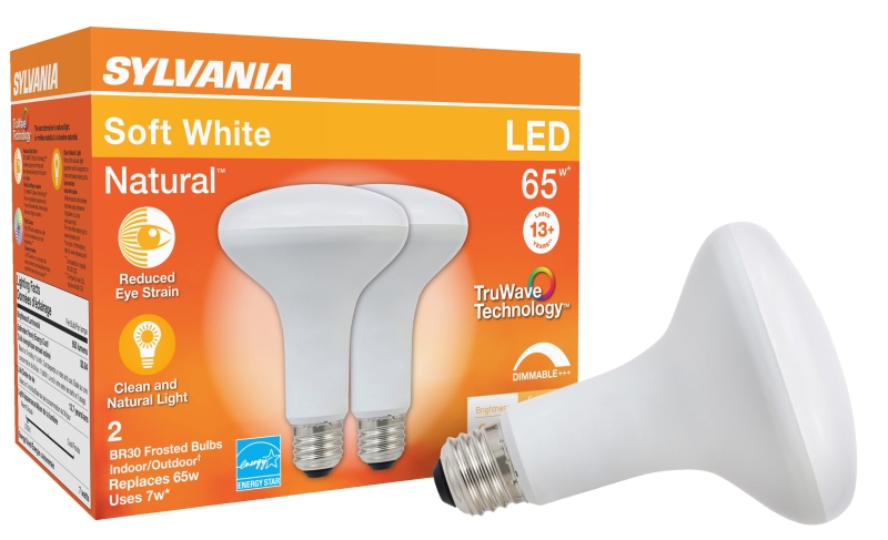 Sylvania 40728 Natural LED Bulb, 120 V, 650 Lumens, 7 W, BR30 Lamp, 65 W Equivalent, E26 Lamp Base, Dimmable