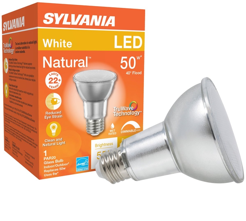 Sylvania 40920 Natural LED Bulb, Spotlight, PAR20 Lamp, E26 Lamp Base, Dimmable, Cool White Light, 3000 K Color Temp