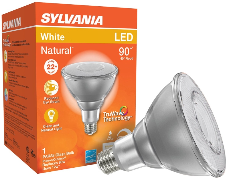 Sylvania 40901 Natural LED Bulb, 120 V, 1100 Lumens, 13 W, PAR38 Lamp, E26 Lamp Base, Dimmable, Clear, Cool White