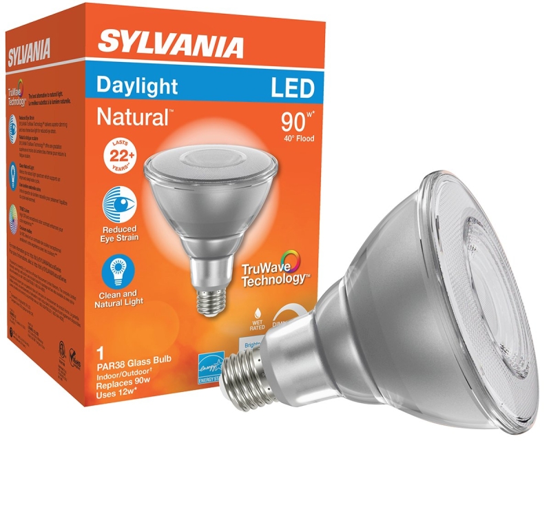 Sylvania 40902 Natural LED Bulb, Spotlight, PAR38 Lamp, E26 Lamp Base, Dimmable, Daylight Light, 5000 K Color Temp