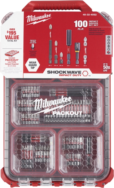 Milwaukee SHOCKWAVE PACKOUT 48-32-4082 Impact Driver Bit Set, 100-Piece