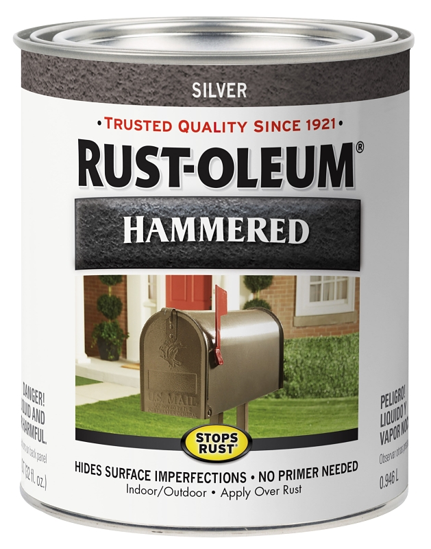 Rust-Oleum 352844 Rust Preventative Paint, Oil, Hammered, Silver, 1 qt, 85 sq-ft Coverage Area