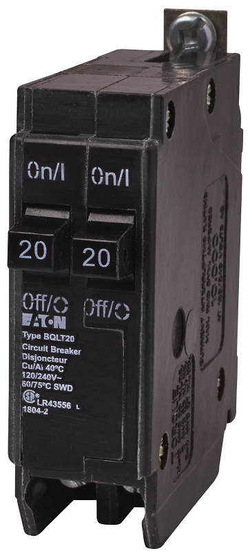 Eaton BQLT20 Replacement Classic Circuit Breaker, Duplex, Type BQL, 20 A, 2-Pole, 120 VAC