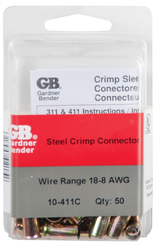 Gardner Bender 10-411C Crimp Connector, Silver, 8 to 14 AWG Wire, Steel Contact, 50/CD