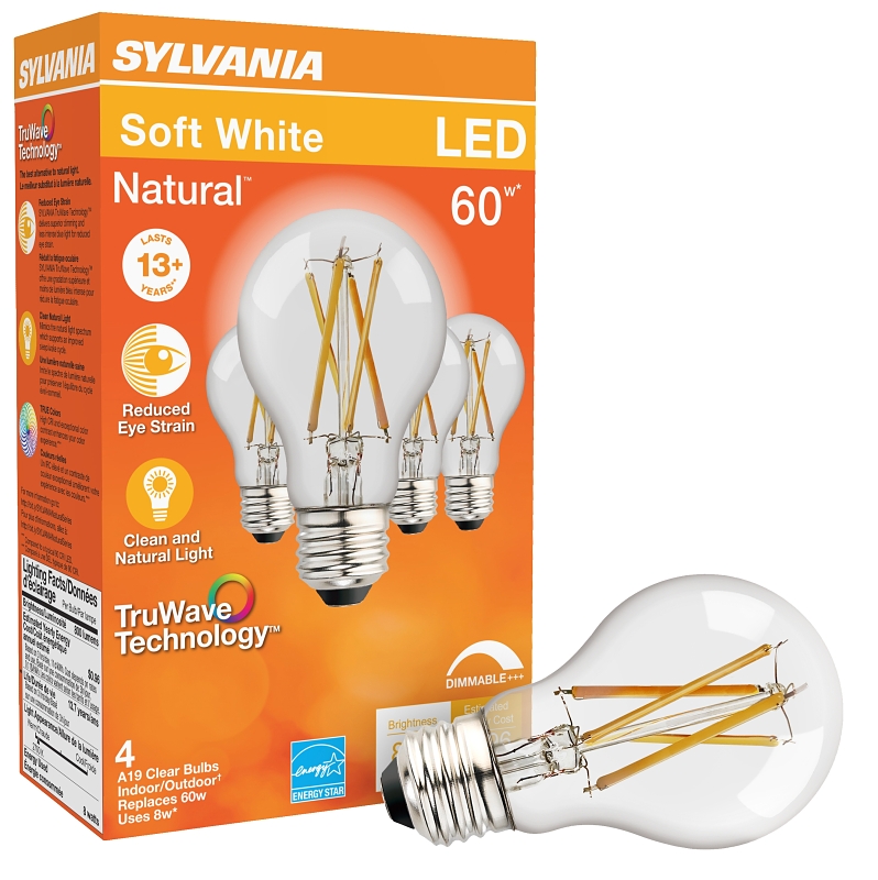 Sylvania 40687 Natural LED Bulb, 120 V, 800 Lumens, 8 W, A19 Lamp, 60 W Equivalent, E26 Lamp Base, Dimmable