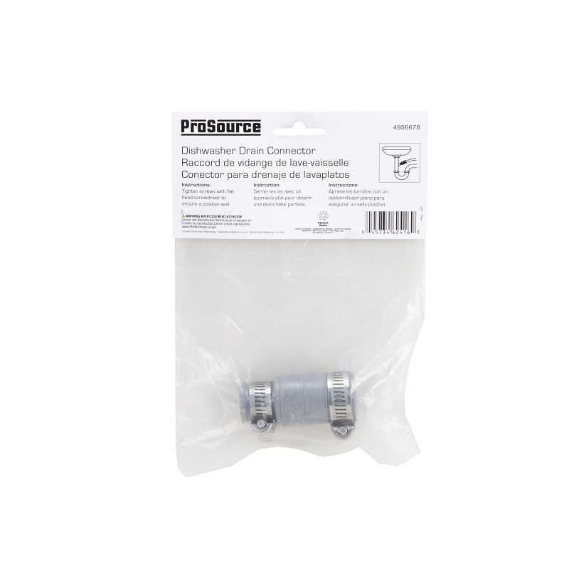 ProSource DWC-100 Dishwasher Connector with Clamp, 3/4 x 1 in, Hose Clamp, PVC, Gray