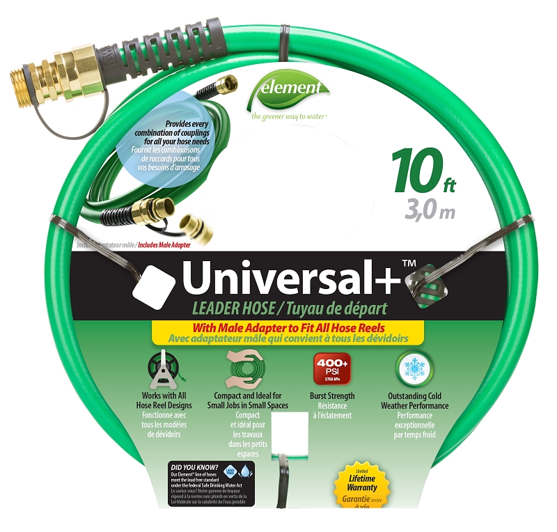 SWAN CELUN12010 Universal Leader Hose, 1/2 in, 10 ft L, Female, PVC, Green