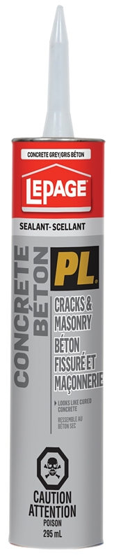 LePage PL Series 1619518 Concrete Crack and Masonry Sealant, Light Gray, Solid, 295 mL Paper Cartridge