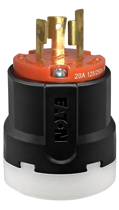 Arrow Hart AHCL1020P Ultra-Grip Locking Plug, 3 -Pole, 20 A, 125/250 VAC, NEMA: NEMA L10-20, Black/Orange