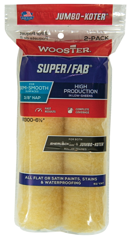 Wooster RR300-6 1/2 Roller Cover, 3/8 in Thick Nap, 6-1/2 in L, Fabric Cover, Golden Yellow