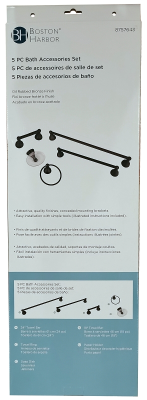 Boston Harbor L0005005B50-10 Bath Accessory Set, Oil Rubbed Bronze, 5-Piece, For: Bathroom