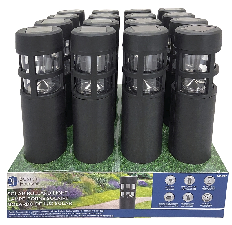 Boston Harbor Solar Bollard Light Plastic Black, Ni-Mh Battery, AA Battery, 1-Lamp, Plastic Fixture, Black