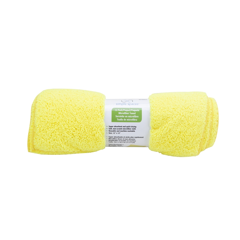 Simple Spaces OG003 Cleaning Cloth, 12 in L, 12 in W, Microfiber, Yellow