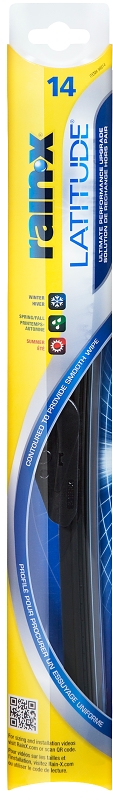 Rain-X Latitude 99814 Wiper Blade, 14 in, Contoured Blade, Synthetic Rubber