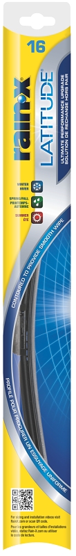 Rain-X Latitude 99816 Wiper Blade, 16 in, Contoured Blade, Synthetic Rubber