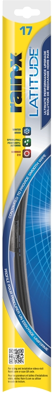 Rain-X Latitude 99817 Wiper Blade, 17 in, Contoured Blade, Synthetic Rubber