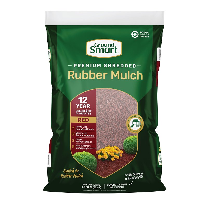 GroundSmart GSBF08RD96 Landscape Mulch, 9.6 sq-ft Coverage Area, Rubber, Red, 0.8 cu-ft Bag