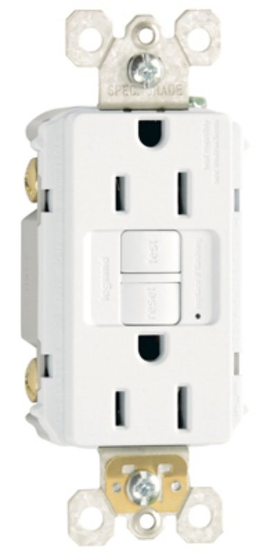 Pass & Seymour radiant Series 1597W3PKCC4 GFCI Duplex Receptacle, Nylon, White, 15 A, 125 VAC, NEMA: 5-15R, 3-Wire