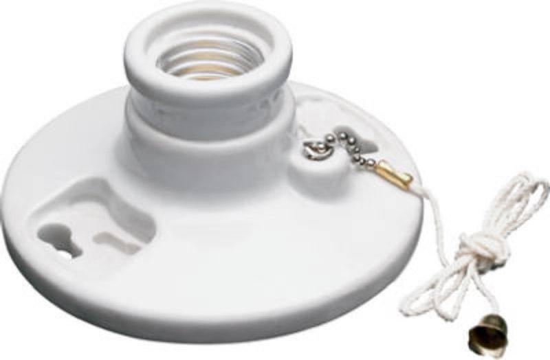 Legrand 282CC18 Pullchain Lamp Holder with Cage Neck, 250 V, 250 W, Porcelain Housing Material, White