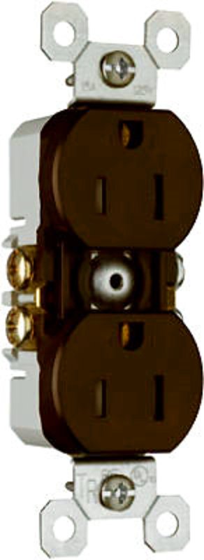 Pass & Seymour TradeMaster Series 3232TRCC14 Duplex Receptacle, Thermoplastic, Brown, 2-Pole, 15 A, 125 V, NEMA: 5-15R