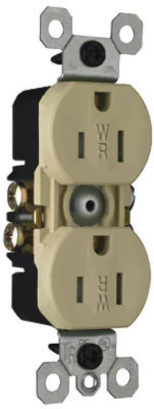 Pass & Seymour TradeMaster Series 3232TRWRICC8 Duplex Receptacle, Thermoplastic, Ivory, 2-Pole, 15 A, 125 V