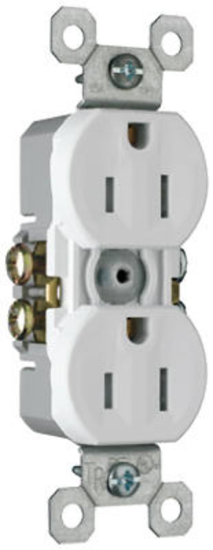 Pass & Seymour TradeMaster Series 3232TRWRWCC8 Duplex Receptacle, Thermoplastic, White, 2-Pole, 15 A, 125 V, 3-Wire